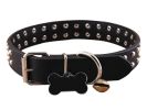 Double Row Bright Beads Micro Fiber Dog Collar Pet Collar BLACK (29-39cm)