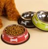 Cute Bones Dog Bowl Stainless Steel Style Pet Bowl GREEN