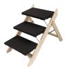 2 In 1 Foldable Dog Stairs/Ramp, 3-Tier Pet Steps for Cats and Small Dogs, Carpeted Pet Ladders for Car, Couch and High Bed, Up to 80 LBS, Black